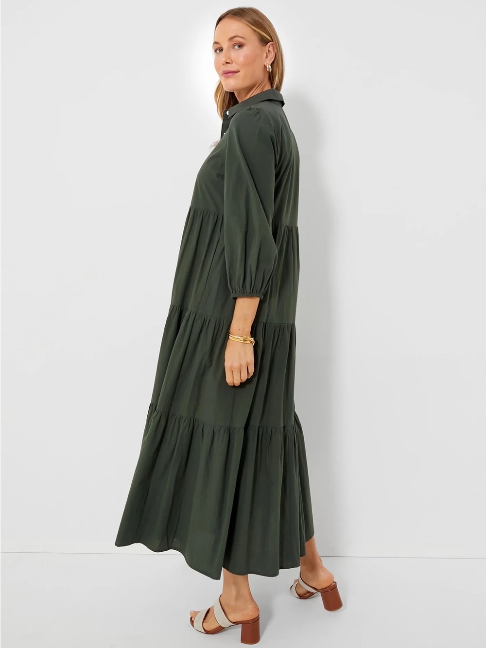 Pomander Place Tiered Midi Shirt Dress in Sedona Sage - Picture 3 of 8